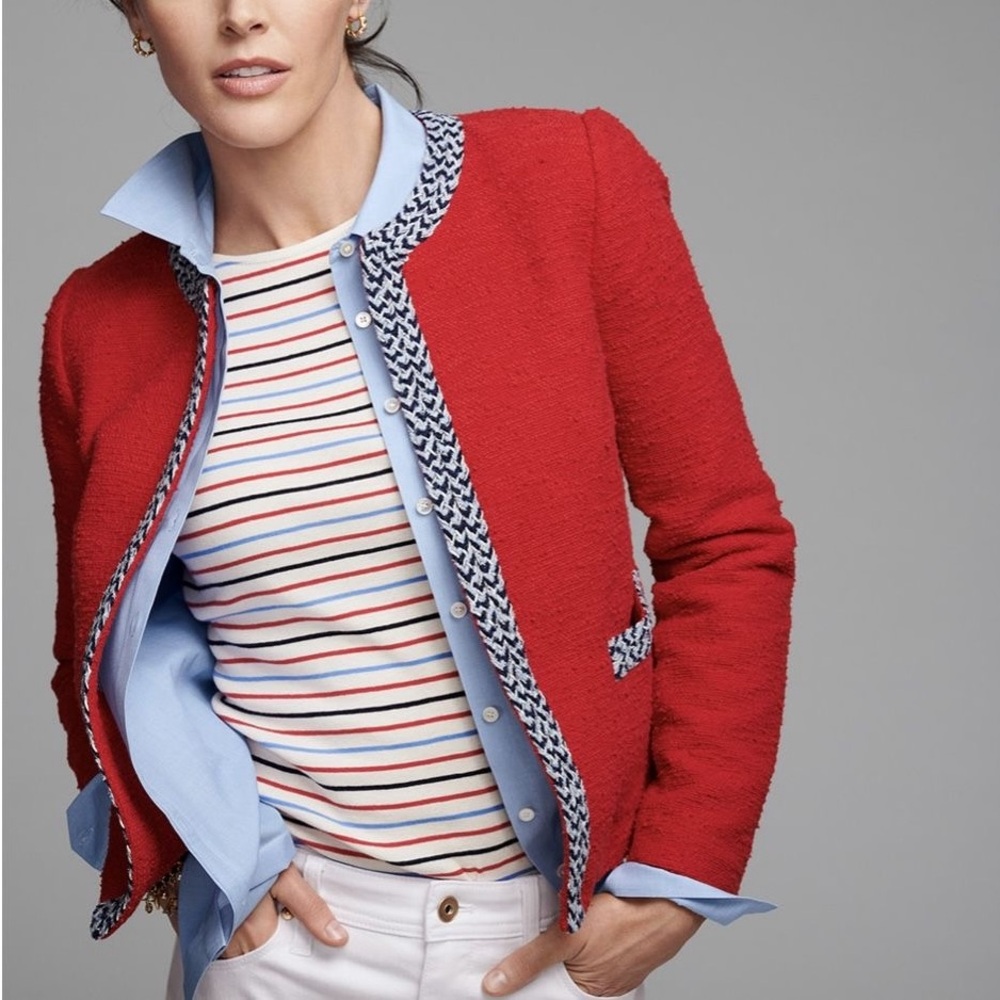 3/$60 Red Tweed Jacket with Navy Trim